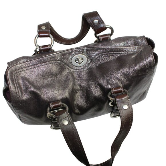 Coach Chelsea Silver Metallic Brown Accent Turn Lock Satchel - Picture 8 of 12